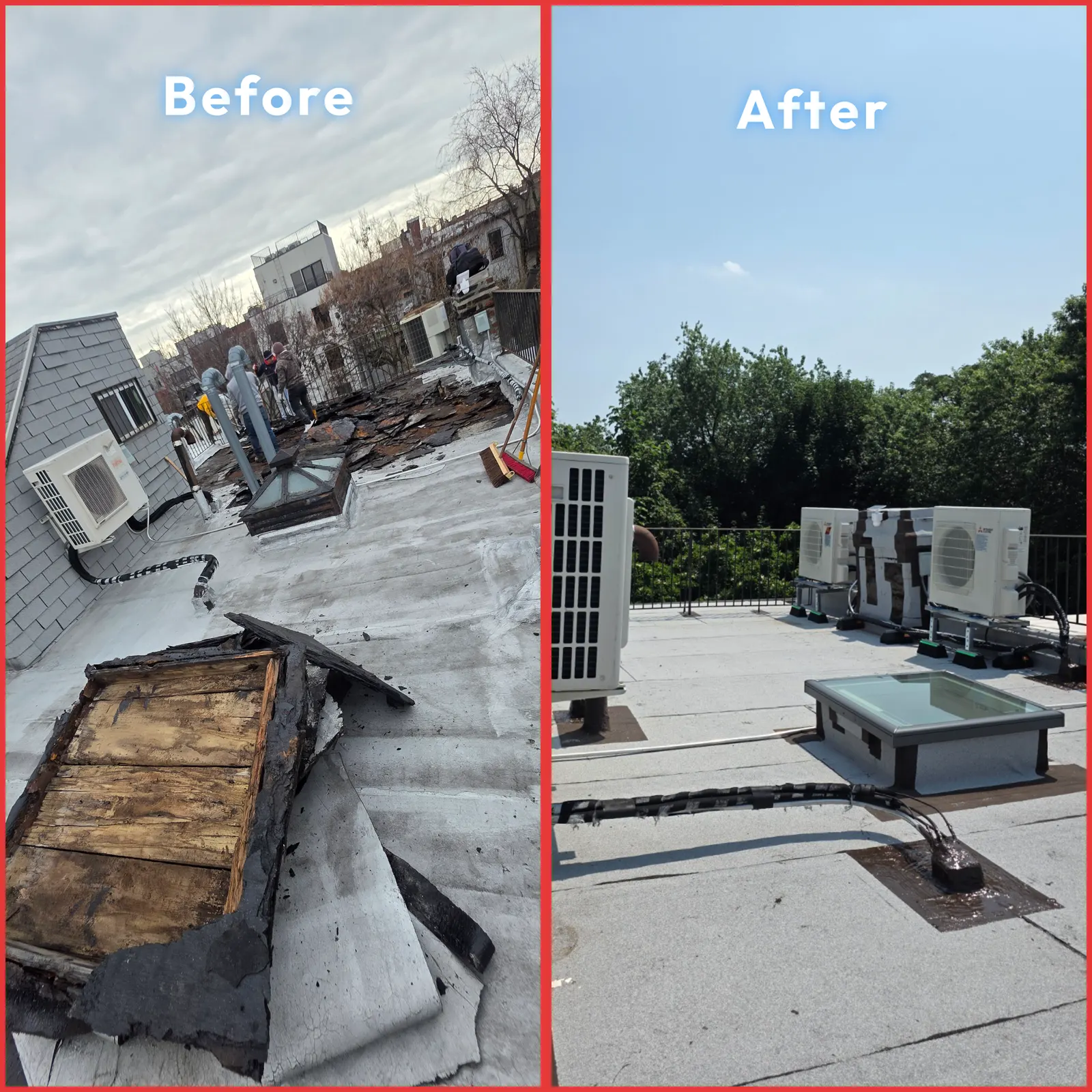 Real Roof On roofing project, before and after  Brooklyn, NY