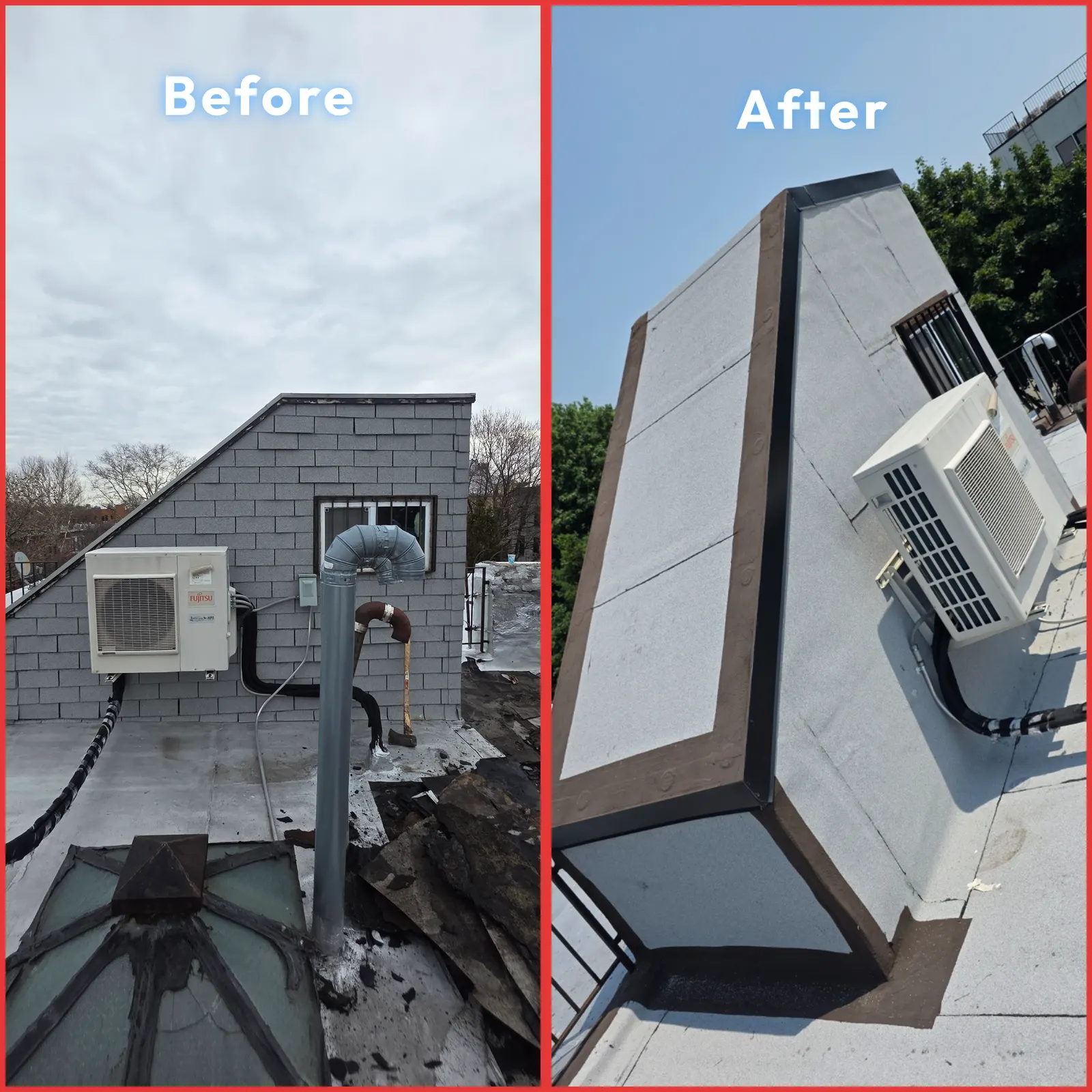 Real Roof On roofing project, before and after  Brooklyn, NY