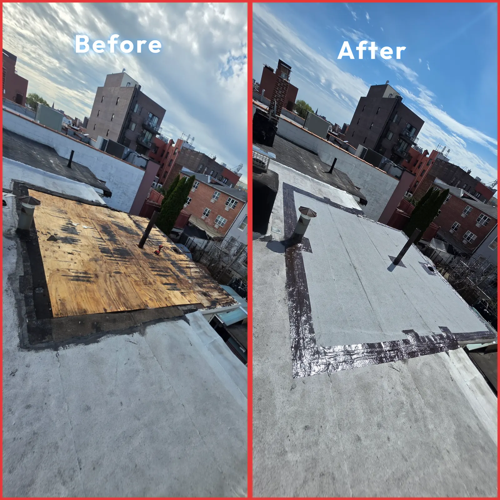 Real Roof On roofing project, before and after  Brooklyn, NY