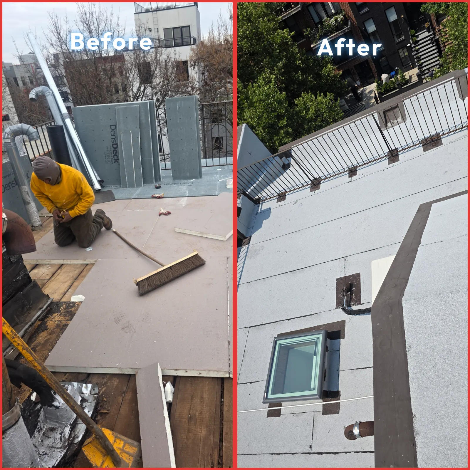 Real Roof On roofing project, before and after  Brooklyn, NY