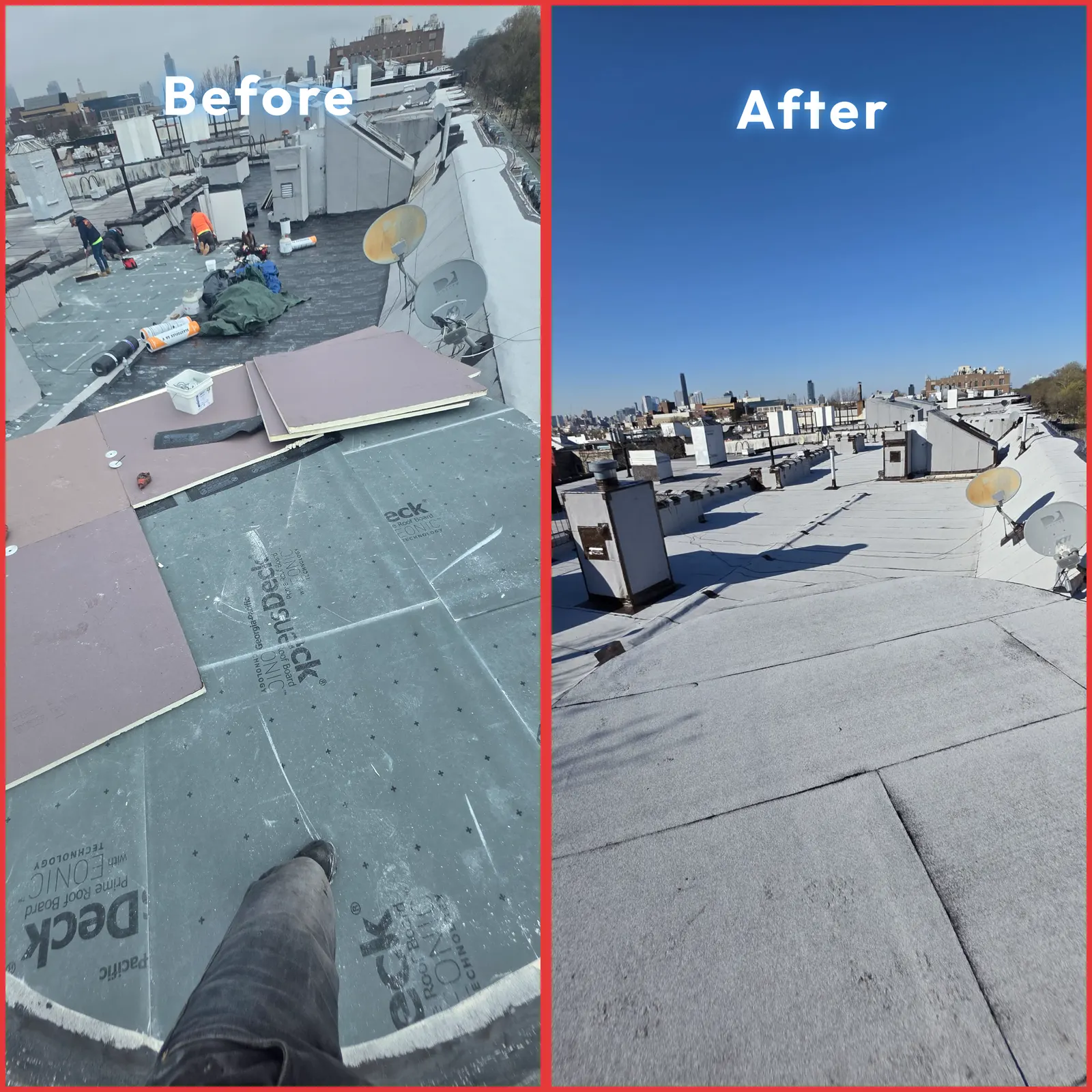 Real Roof On roofing project, before and after  Brooklyn, NY