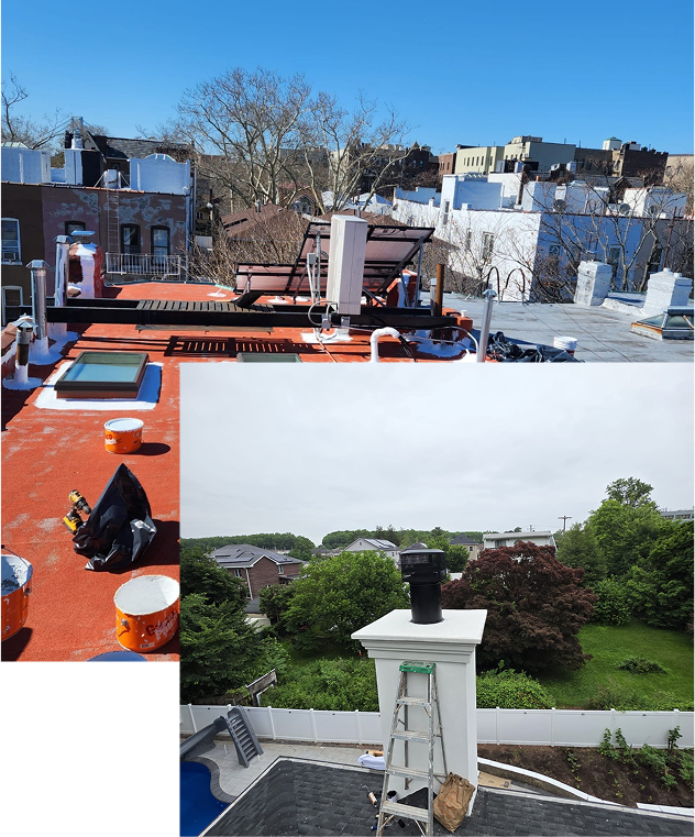 Flat roof solar-ready installation and chimney cap replacement